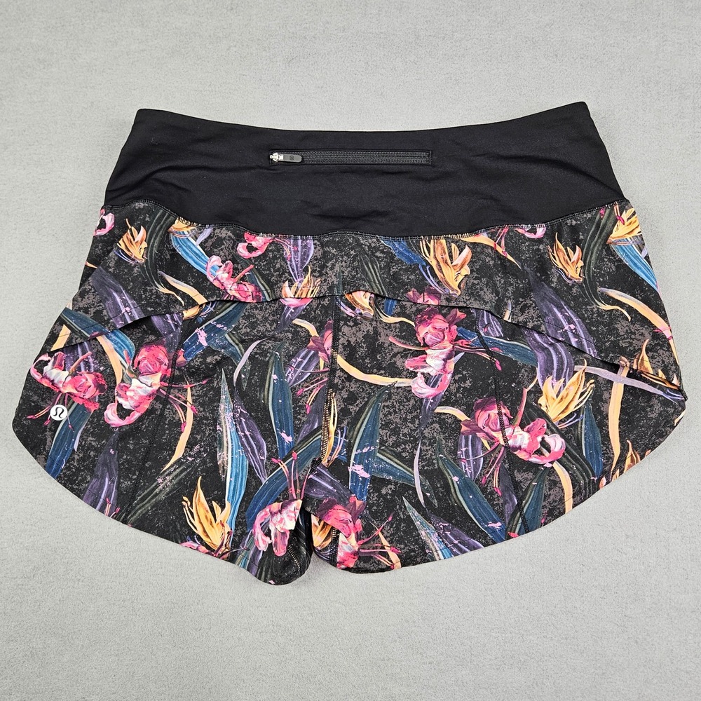Lululemon Shorts Womens Sz 10 Speed Up High-Rise Lined Black Floral W7BP0T - Picture 4 of 10